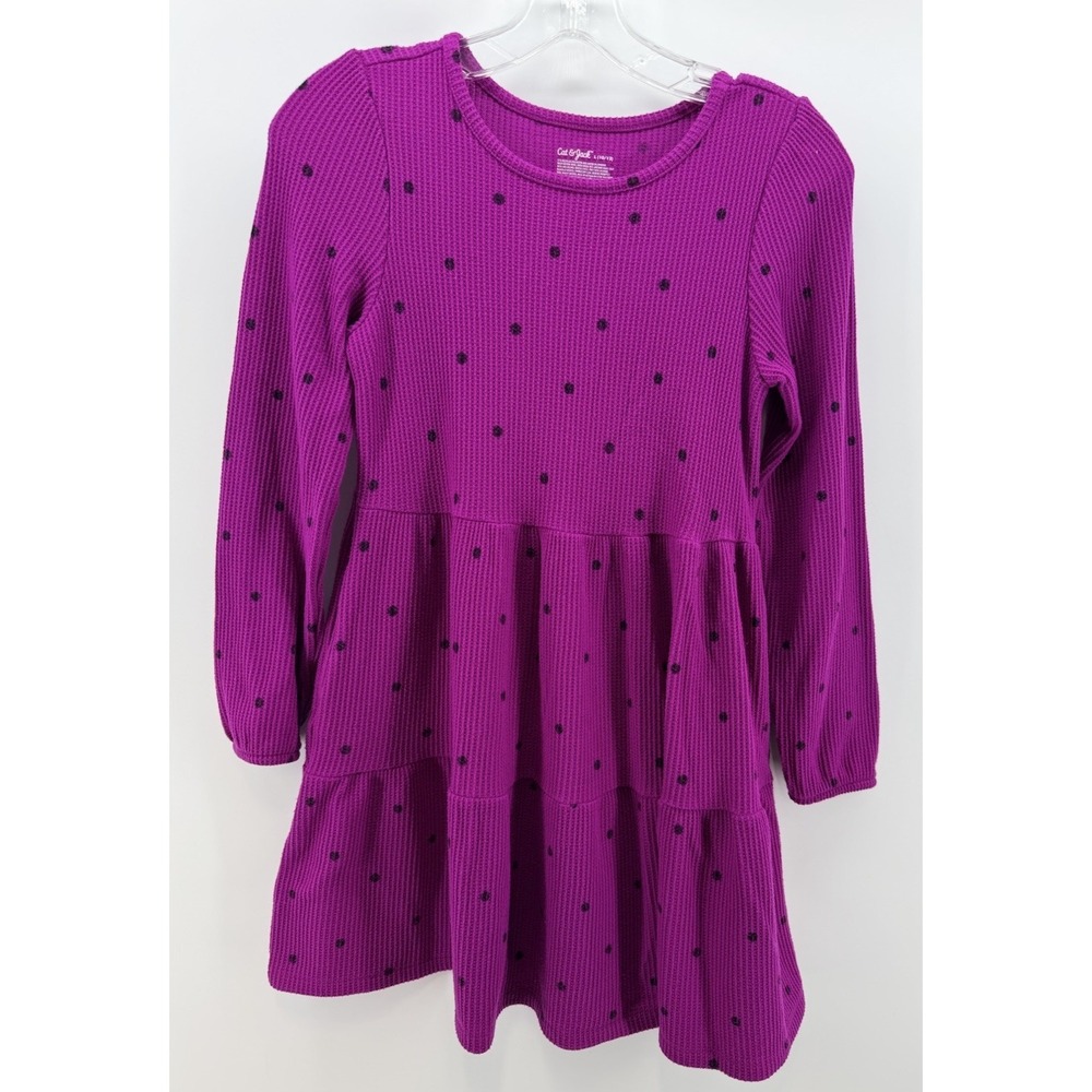 Cat & Jack Purple Waffle Knit Long Sleeve Tiered Dres Girl's. L(10-12)